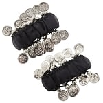 Chiffon Stretch Bracelets with Beads & Coins (PAIR): BLACK / SILVER