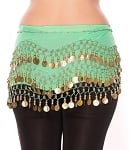 Chiffon Belly Dance Hip Scarf with Beads & Coins - MINT GREEN / GOLD
