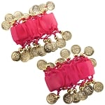 Chiffon Stretch Bracelets with Beads & Coins (PAIR): ROSE PINK / GOLD