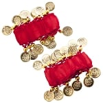 Chiffon Stretch Bracelets with Beads & Coins (PAIR): RED / GOLD