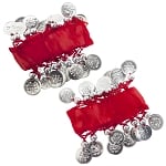 Chiffon Stretch Bracelets with Beads & Coins (PAIR): RED / SILVER