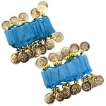 Chiffon Stretch Bracelets with Beads & Coins (PAIR): BLUE TURQUOISE / GOLD