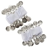 Chiffon Stretch Bracelets with Beads & Coins (PAIR): WHITE / SILVER