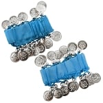 Chiffon Stretch Bracelets with Beads & Coins (PAIR): BLUE TURQUOISE / SILVER