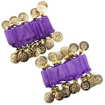 Chiffon Stretch Bracelets with Beads & Coins (PAIR): PURPLE / GOLD