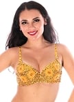 Sequin Dance Costume Bra with Beaded Floral Design - GOLD