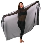 Petite Chiffon Belly Dance Veil with Sequin Trim - BLACK / SILVER