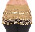 Plus Size 1X - 4X Chiffon Belly Dance Hip Scarf with Coins - GOLDEN / GOLD