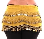 Plus Size 1X - 4X Chiffon Belly Dance Hip Scarf w/ Beads and Coins  - YELLOW / GOLD