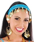 Sequin Belly Dance Costume Headband with Coins - TURQUOISE / GOLD
