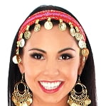 Sequin Belly Dance Costume Headband with Coins - RED / GOLD