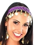 Sequin Belly Dance Costume Headband with Coins - PURPLE / GOLD