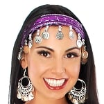 Sequin Belly Dance Costume Headband with Coins - PURPLE / SILVER