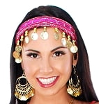 Sequin Belly Dance Costume Headband with Coins - FUCHSIA / GOLD