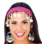 Sequin Belly Dance Costume Headband with Coins - FUCHSIA / SILVER