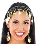 Sequin Belly Dance Costume Headband with Coins - BLACK / GOLD