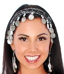 Sequin Belly Dance Costume Headband with Coins - BLACK / SILVER
