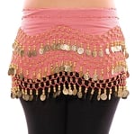 Chiffon Belly Dance Hip Scarf with Beads & Coins - CORAL / GOLD