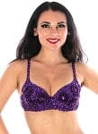 Sequin Dance Costume Bra with Beaded Floral Design - PURPLE