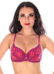 Sequin Dance Costume Bra with Beaded Floral Design - HOT PINK  / FUCHSIA