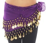Kids Size Chiffon Hip Scarf with Coins - PURPLE GRAPE / GOLD