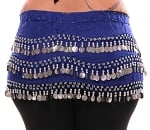 Plus Size 1X - 4X Chiffon Belly Dance Hip Scarf with Coins - ROYAL BLUE / SILVER