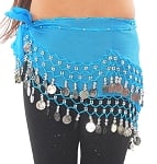 Kids Size Chiffon Hip Scarf with Coins - BLUE TURQUOISE / SILVER
