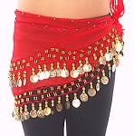 Kids Size Chiffon Hip Scarf with Coins - RED / GOLD