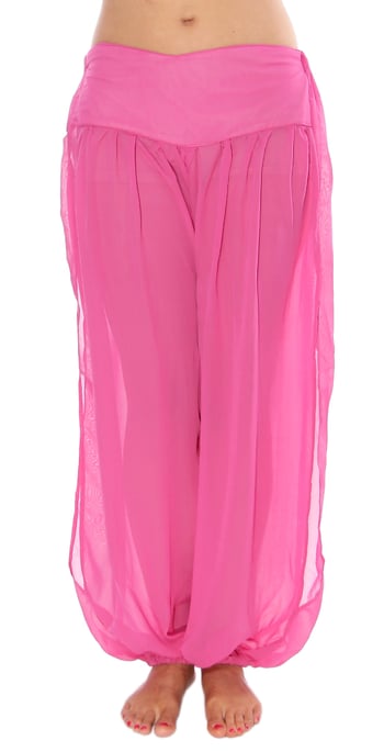 Chiffon Harem Pants with Slits - RASPBERRY ROSE