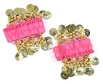 Chiffon Stretch Bracelets with Beads & Coins (PAIR): PINK / GOLD