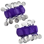 Chiffon Stretch Bracelets with Beads & Coins (PAIR): PURPLE GRAPE / SILVER