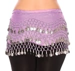 Chiffon Belly Dance Hip Scarf with Beads & Coins - VINTAGE LAVENDER / SILVER