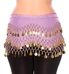 Chiffon Belly Dance Hip Scarf with Beads & Coins - VINTAGE LAVENDER / GOLD