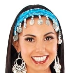 Sequin Belly Dance Costume Headband with Coins - TURQUOISE / SILVER