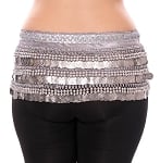 Velvet Deluxe Belly Dance Hip Scarf Belt with Coins - SILVERY GREY / SILVER
