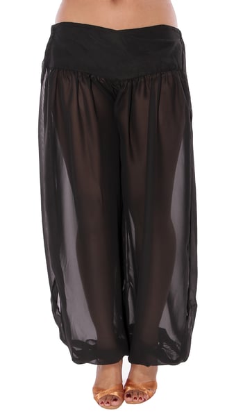 Chiffon Harem Pants with Slits - BLACK