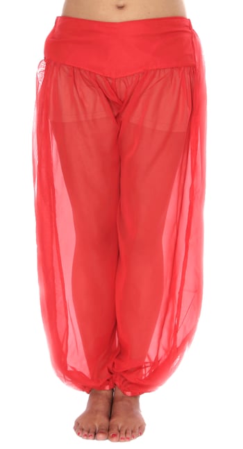 Chiffon Harem Pants with Slits - RED