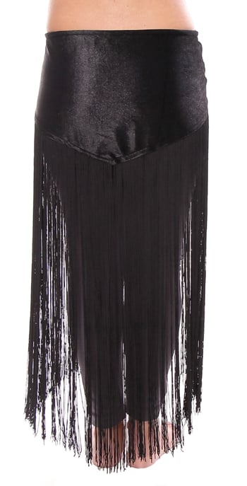 Velvet Hip Scarf Belt with Long Fringe - BLACK