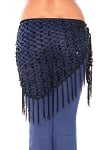 Crochet Net Shawl Scarf with Square Sequins & Fringe - BLACK