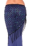 Crochet Net Shawl Scarf with Square Sequins & Fringe - BLACK OPAL