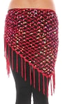 Crochet Net Shawl Scarf with Square Sequins & Fringe - BURGUNDY OPAL