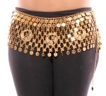 Lightweight Belly Dance Coin Belt with Peacock Medallions - GOLD