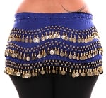 Plus Size 1X - 4X Chiffon Belly Dance Hip Scarf with Coins - ROYAL BLUE / GOLD