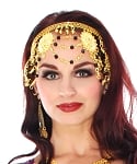 Belly Dance Headband Headpiece with Beads & Swags - GOLD / BLACK