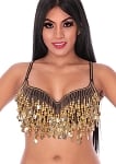 Classic Bra Top with Fringe & Coins - BLACK / GOLD