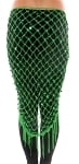 Crochet Net Shawl Scarf with Square Sequins & Fringe - GREEN