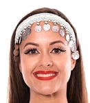 Sequin Belly Dance Costume Headband with Coins - WHITE / SILVER