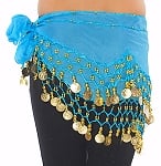 Kids Size Chiffon Hip Scarf with Coins - BLUE TURQUOISE / GOLD