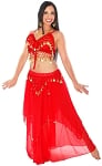 2-Piece Belly Dancer Costume with Coins - RED / GOLD
