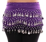 Chiffon Belly Dance Hip Scarf with Beads & Coins - PURPLE GRAPE / SILVER